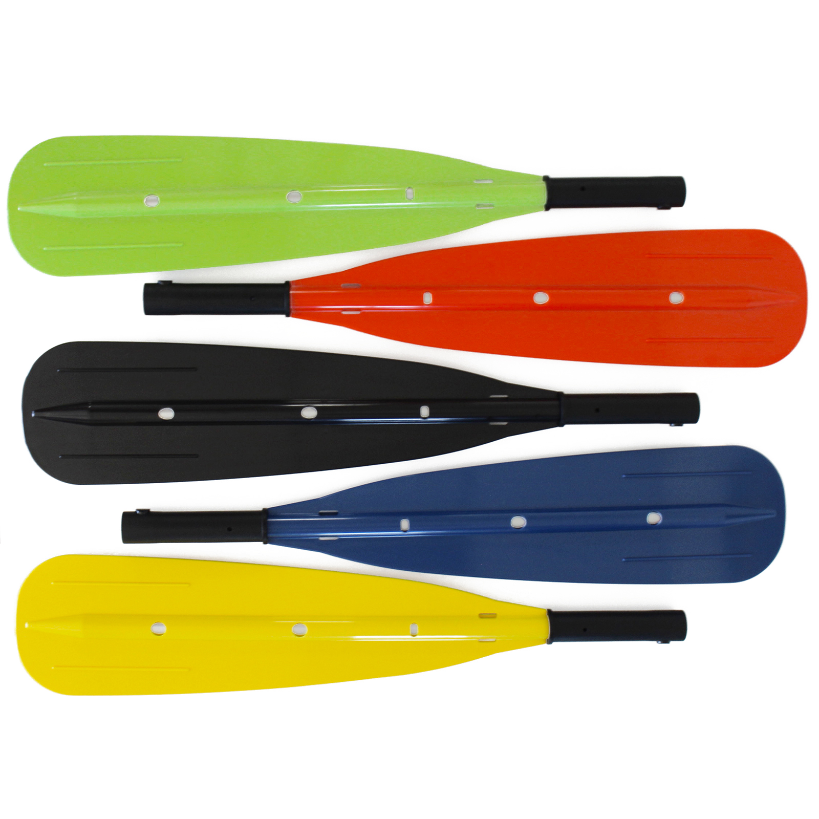 Oar Blades in Lime Green, Black, Orange, Yellow, and Black